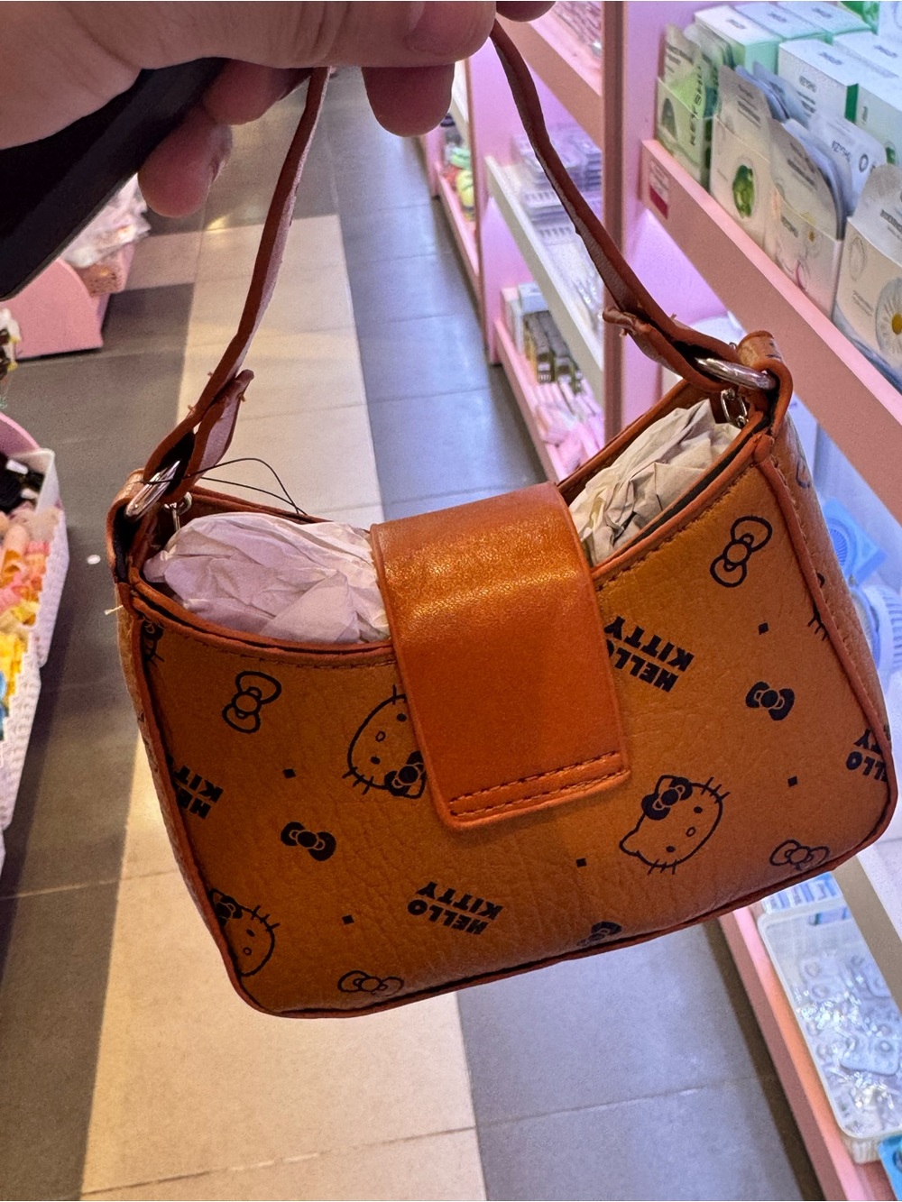 Hello Kitty Orange Mini Shoulder Bag with Printed Motif